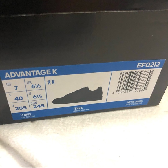 Adidas Advantage K Leather Classic Black SHOES New In Box Size 7 US/ 6.5 UK / 40 - Picture 8 of 8